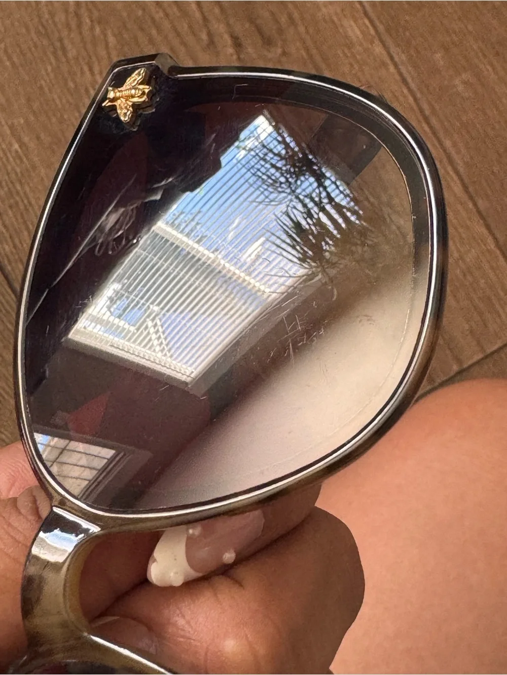 Oversized Square Tortoise Sunglasses with Gold Bee Accents